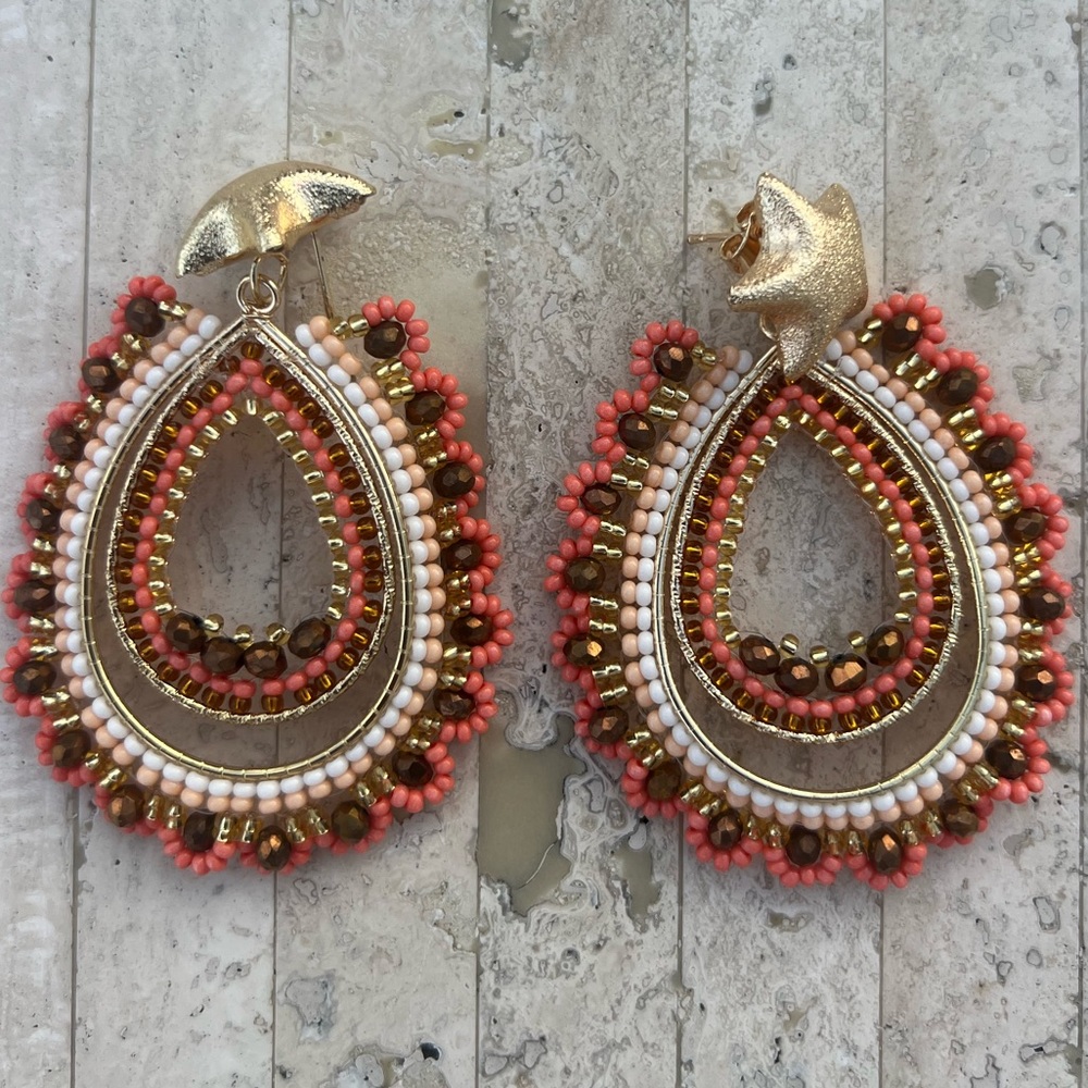 Handmade Colombian multicolor star Beaded Statement Earrings - Light Weight!